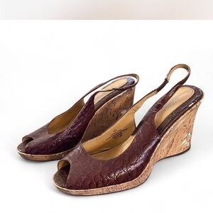 Missguided Croc-Embossed Brown Wedges